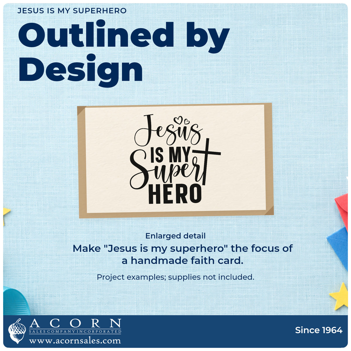Jesus Is My Superhero Pre-Inked Stamp – PSI design shown close up for craft and DIY project inspiration.