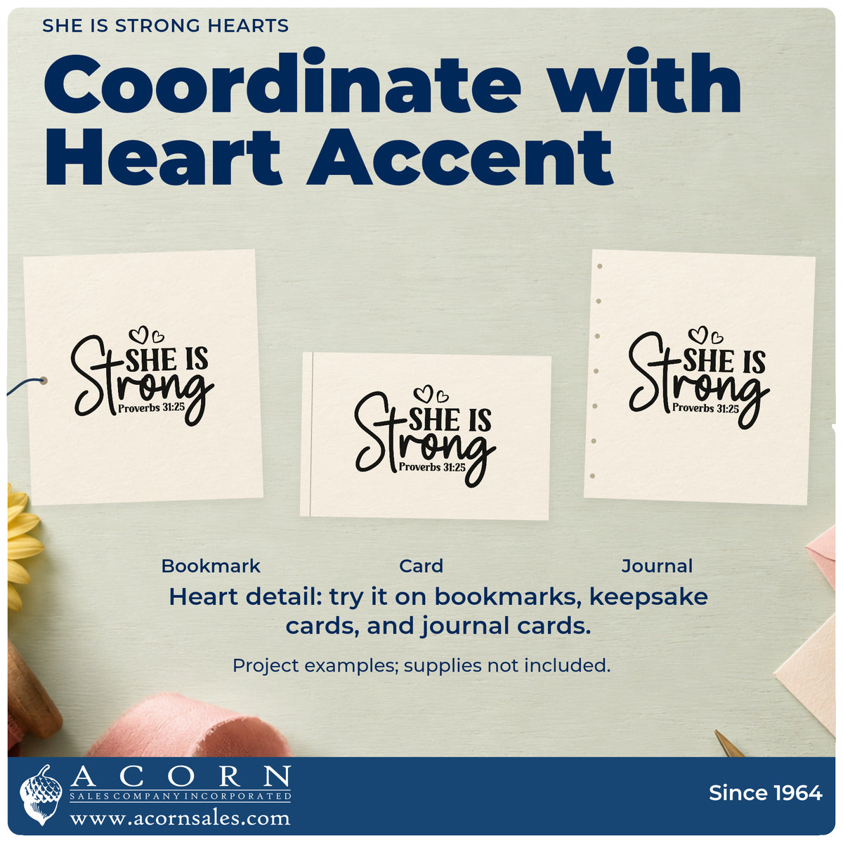 More project ideas and possibilities using the Slim Pre-Inked She Is Strong Hearts Stamp.