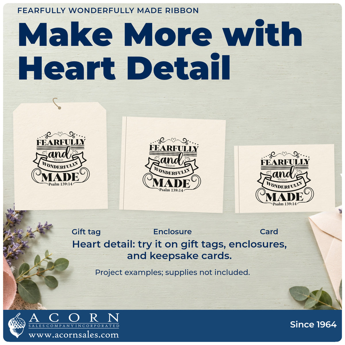 Three project examples made with the Fearfully Wonderfully Made Ribbon With Hearts Hand Stamp – Duo, including baby book pages.