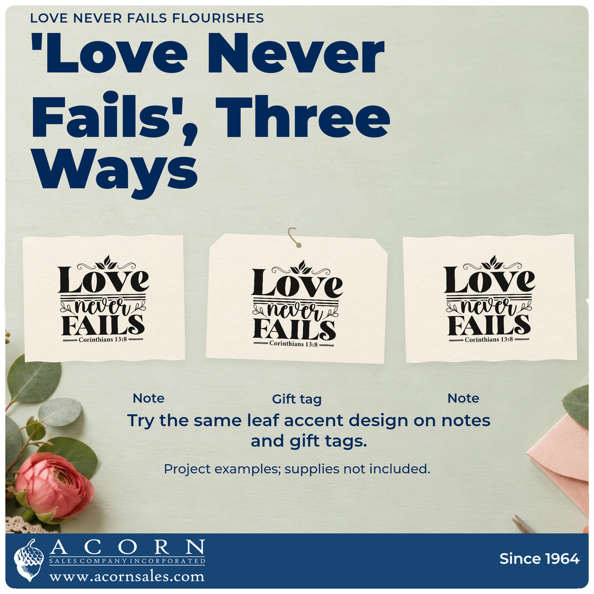 More project ideas and possibilities using the Love Never Fails Self-Inking Craft Stamp.