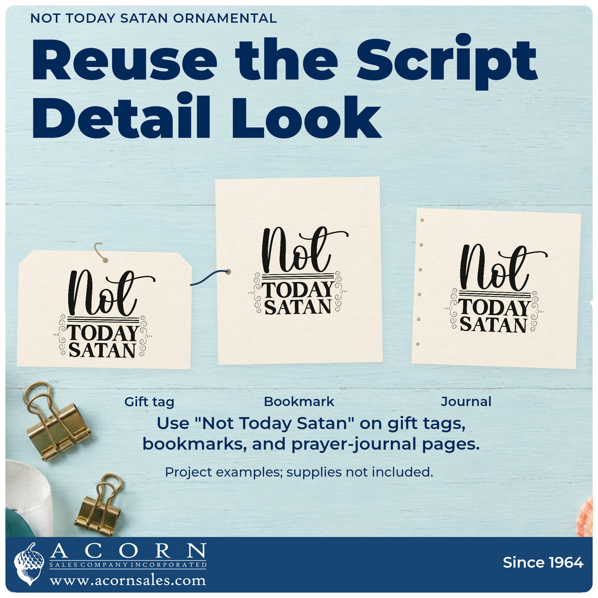 Three project examples made with the Not Today Satan Ornamental Frame Accent Rubber Stamp – Wood Handle, including victory pages.