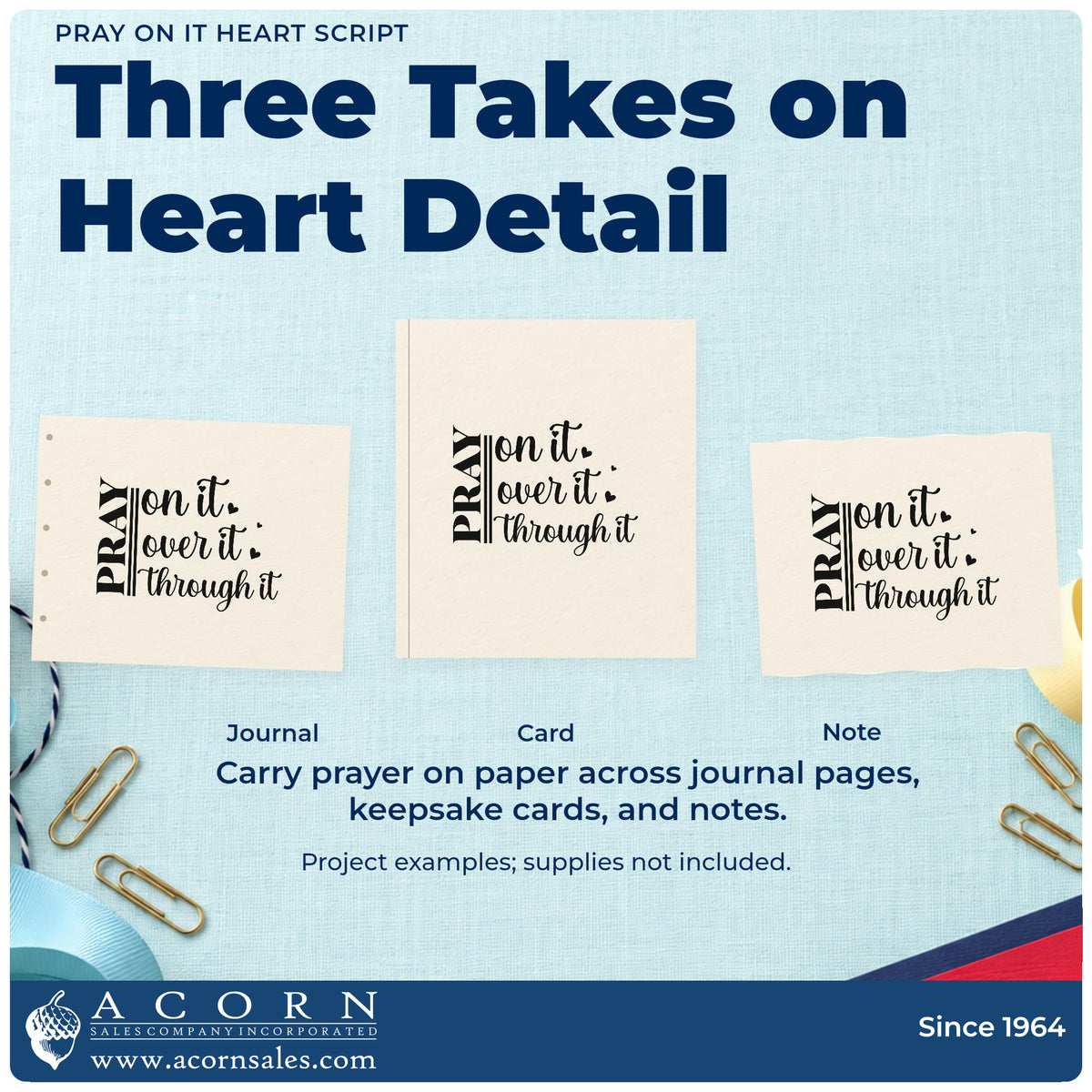 Three project examples made with the Pray On It Heart Script Lettering Stamp - Premium Vintage Pro Wooden, including trial pages.