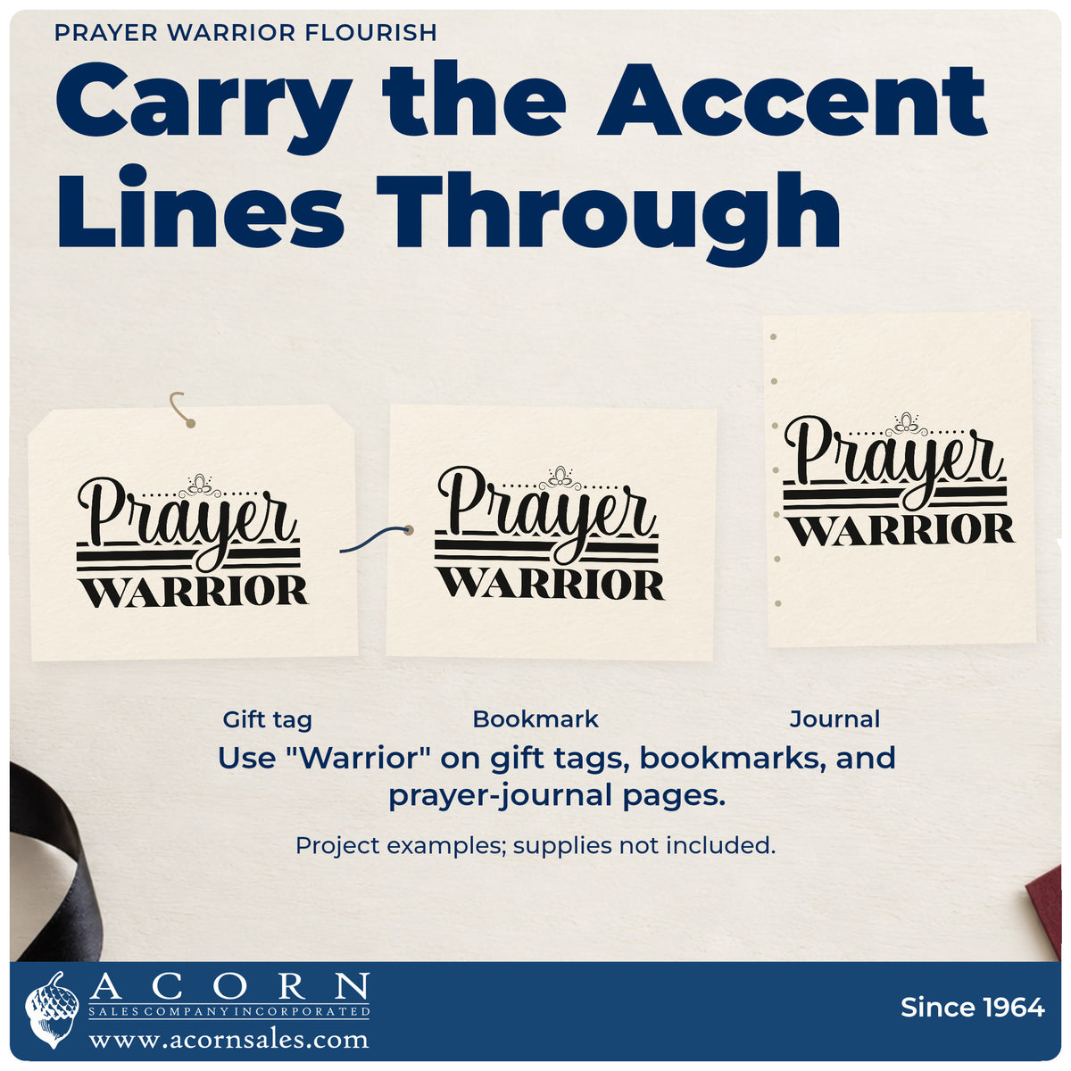 Three project examples made with the PSI Pre-Inked Prayer Warrior Flourished Lettering Stamp, including legacy pages.