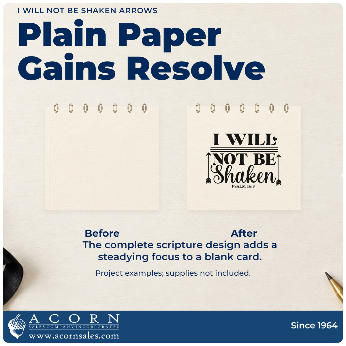 Before and after of a plain item finished with the I Will Not Be Shaken Arrows Stamp – Duo Hand, a quick upgrade for first responder gifts.
