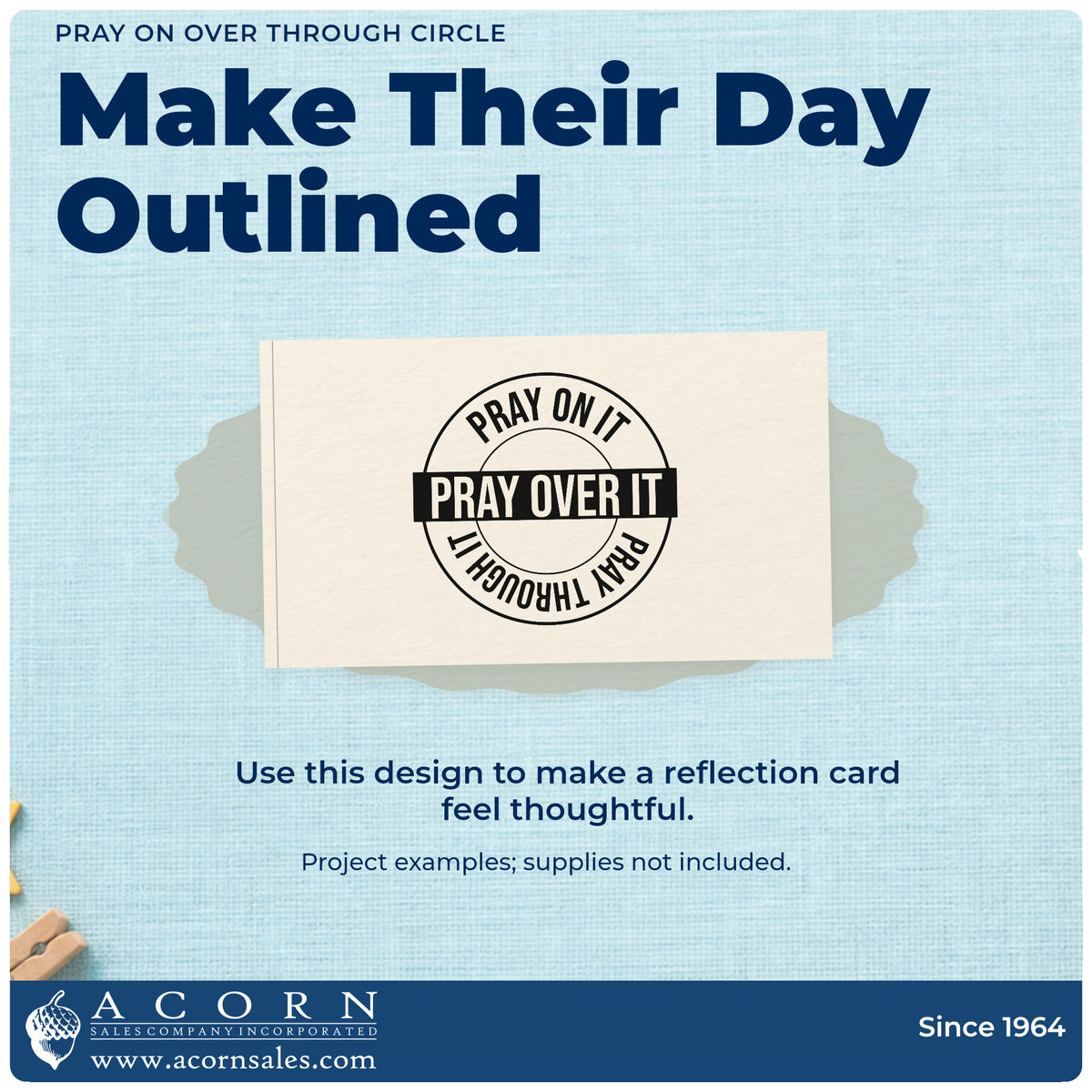 A finished handmade project stamped with the Pray On It, Pray Over It, Pray Through It Circular Layout Rubber Stamp – Wood Handle, ideal for round label seals.