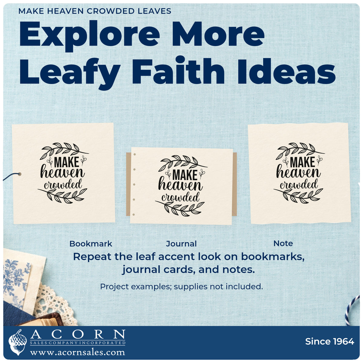 Three project examples made with the Premium Wooden Make Heaven Crowded Leafy Branches Stamp - Vintage Pro, including mission pages.