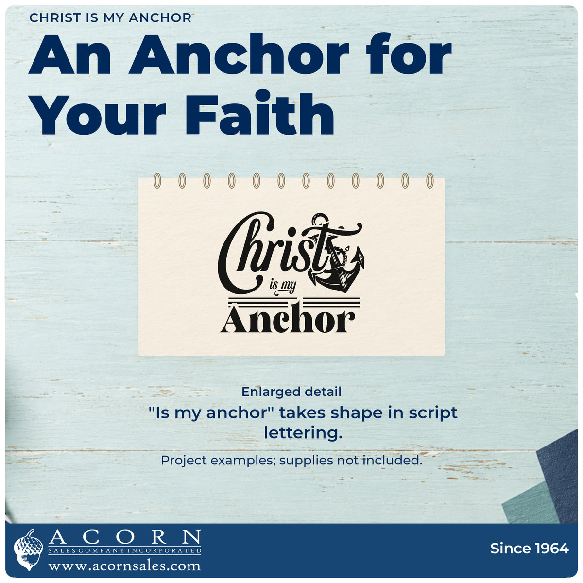 Christ Is My Anchor Script Lettering Rubber Stamp – Wood Handle design shown close up for craft and DIY project inspiration.