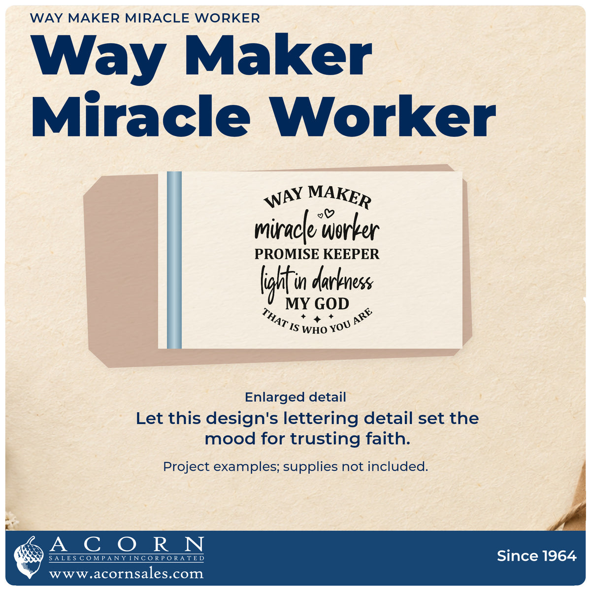 Way Maker Miracle Worker Lettering Self-Inking Stamp design shown close up for craft and DIY project inspiration.