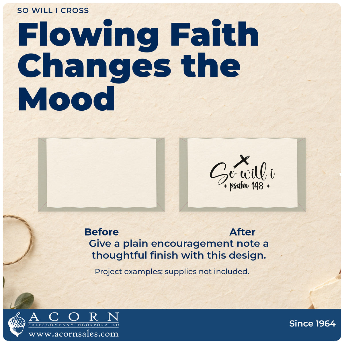Before and after of a plain item finished with the So Will I Cross Script Lettering Stamp – Self-Inking, a quick upgrade for bookmark crafts.