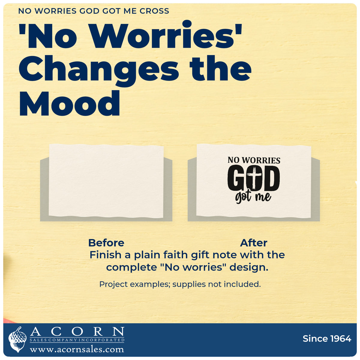 Before and after of a plain item finished with the No Worries God Got Me Cross Premium Wooden Stamp - Vintage Pro, a quick upgrade for teen driver gifts.