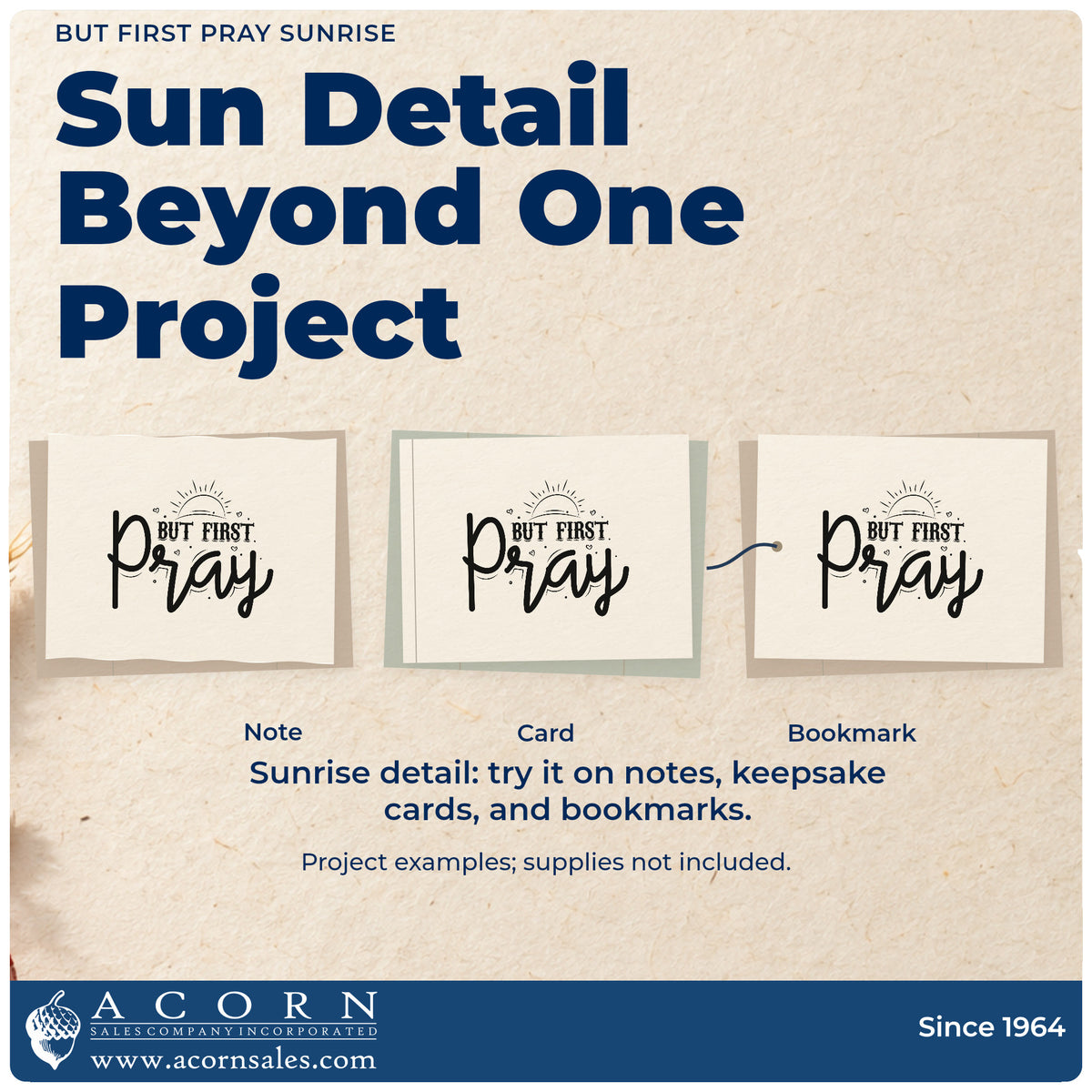 Three project examples made with the But First Pray Sunrise With Hearts PSI Pre-Inked Stamp, including morning pages.