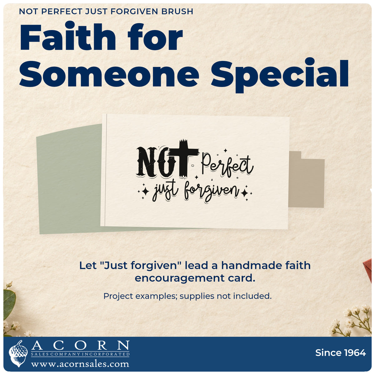 A finished handmade project stamped with the Not Perfect Just Forgiven Brush Rubber Stamp – Wood Handle, ideal for recovery gift tags.