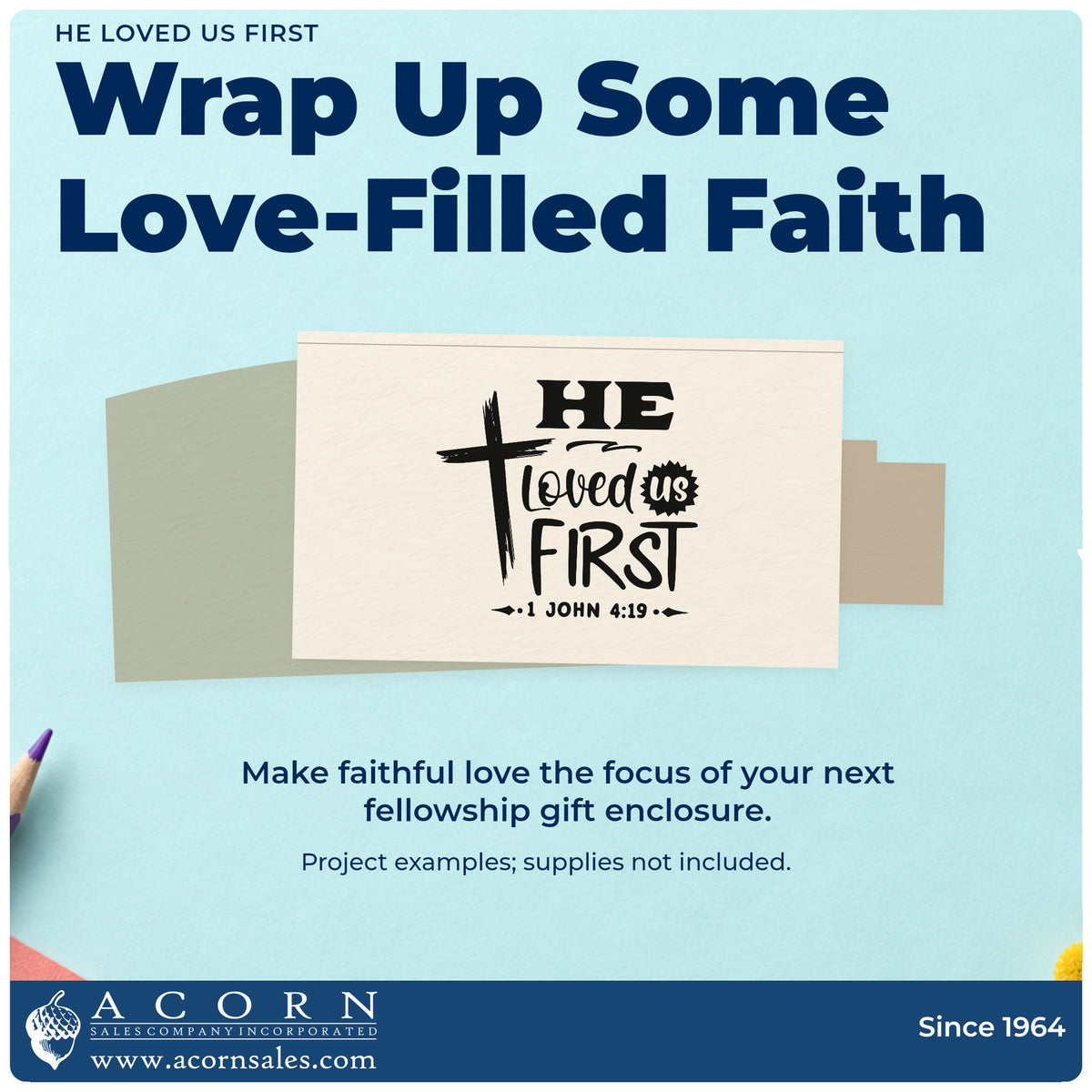 A finished handmade project stamped with the He Loved Us First Brushstroke Cross Rubber Stamp – Duo Hand, ideal for valentine exchange.
