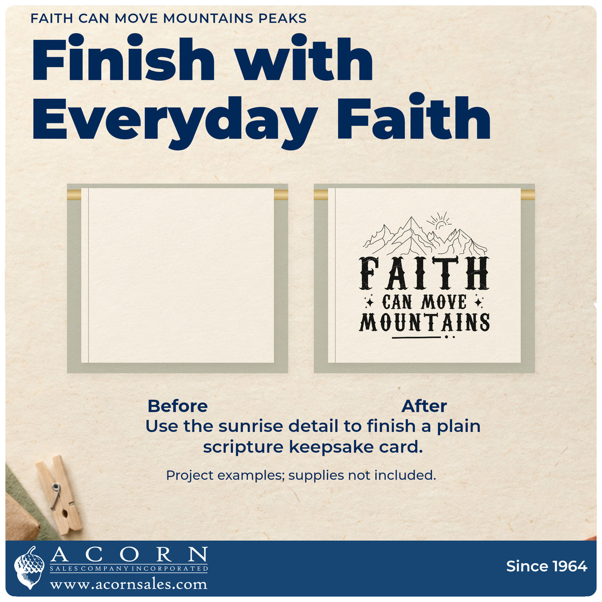 Faith Can Move Mountains Peaks Sunrise Rubber Stamp – Wood Handle adding the finishing touch to handmade gifts and packaging.