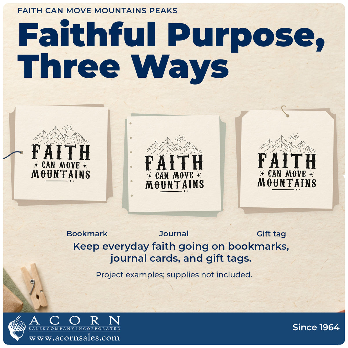 More project ideas and possibilities using the Faith Can Move Mountains Peaks Sunrise Rubber Stamp – Wood Handle.
