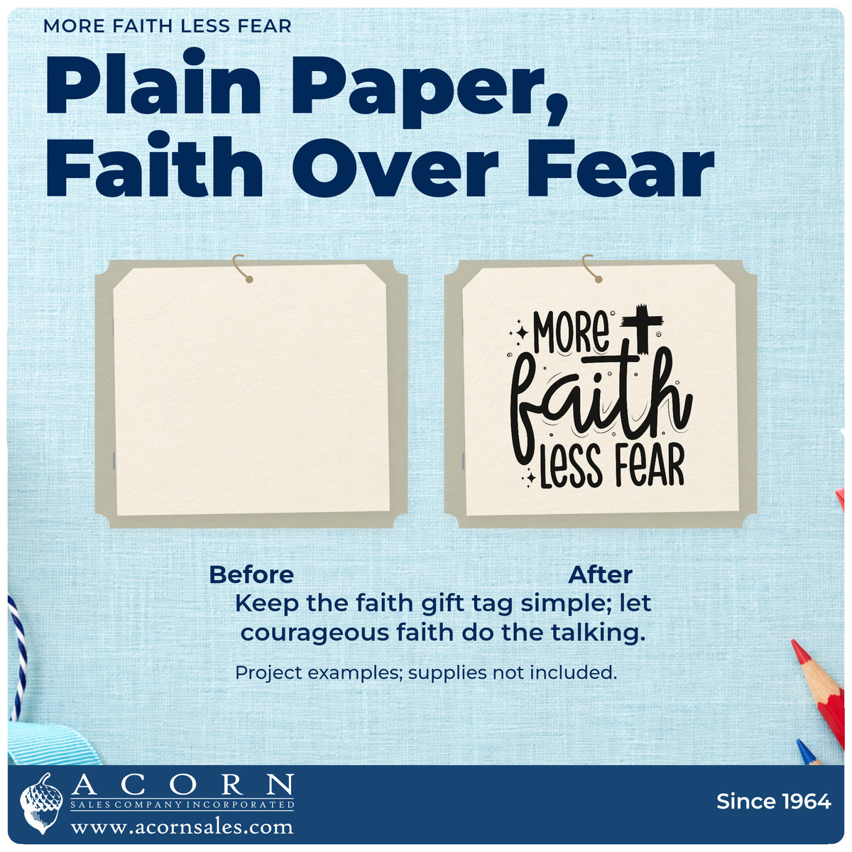 More Faith Less Fear Stamp – Wood Handle adding the finishing touch to handmade gifts and packaging.