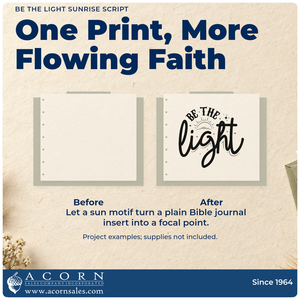 Be The Light Sunrise Script Lettering Slim Pre-Inked Stamp adding the finishing touch to handmade gifts and packaging.