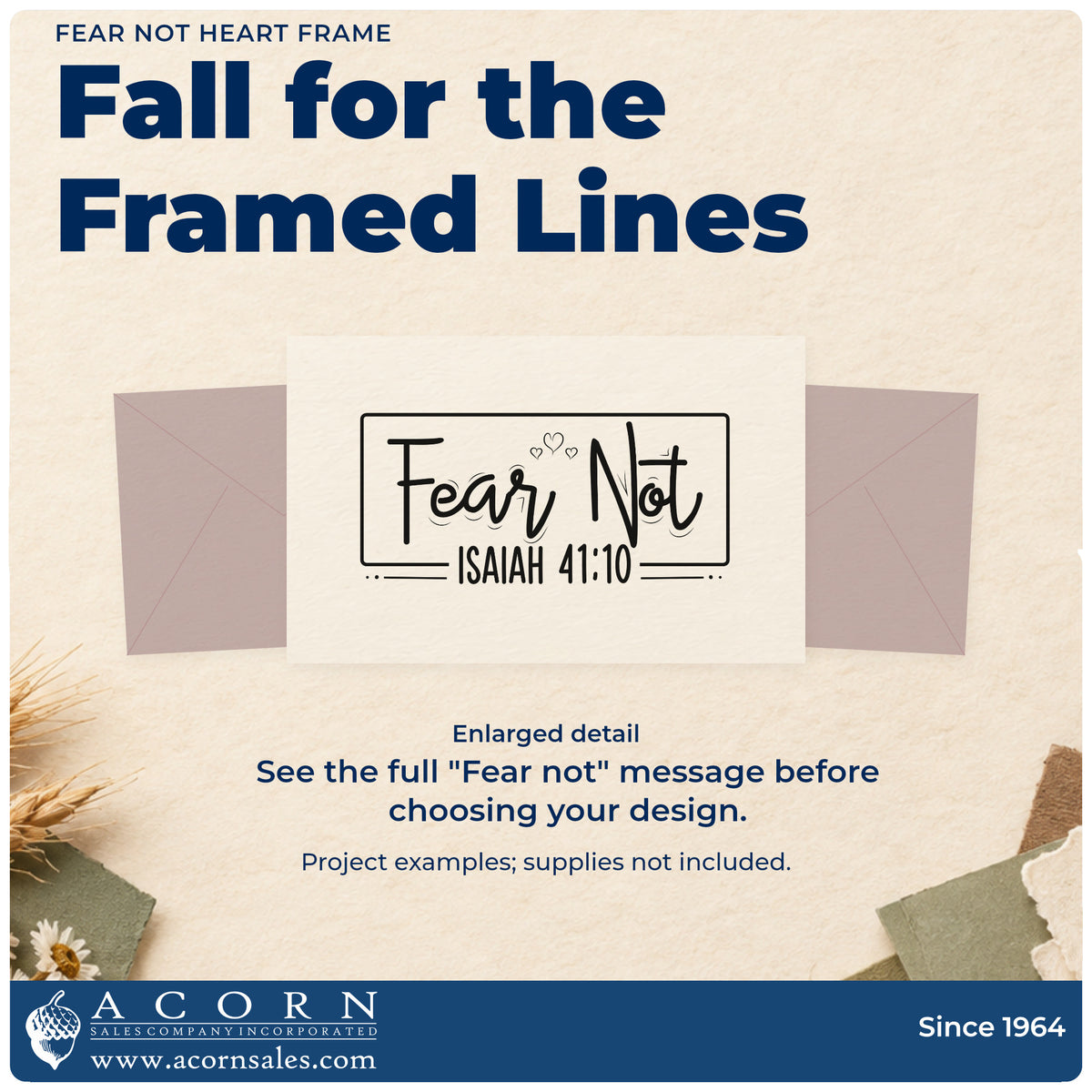 Fear Not Heart Frame Rubber Stamp – Duo Hand design shown close up for craft and DIY project inspiration.