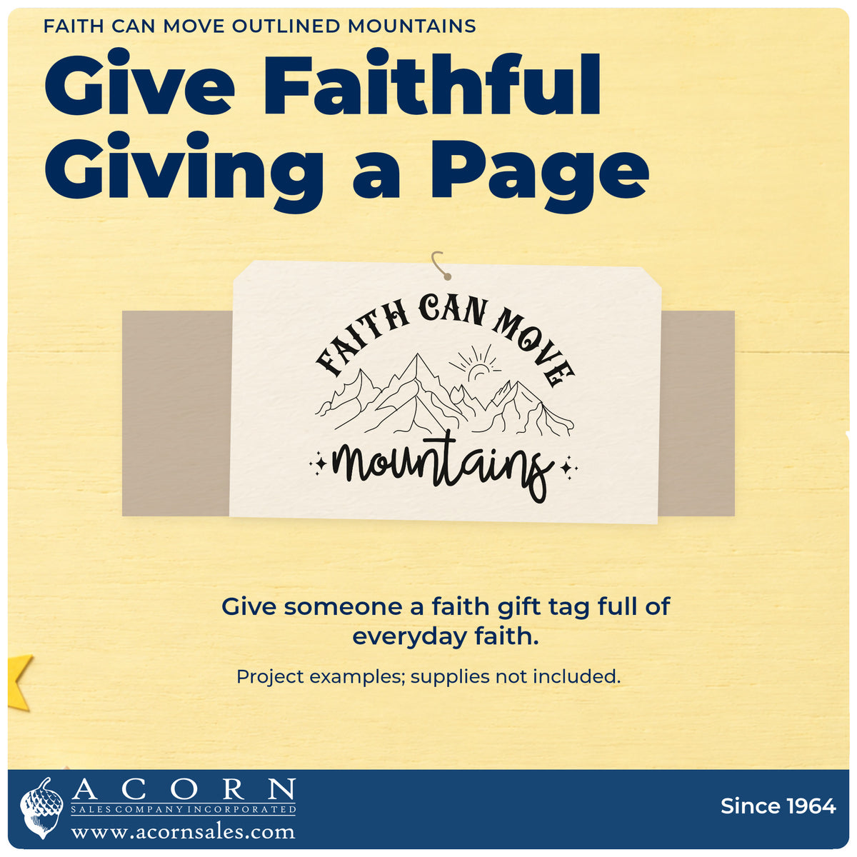 A finished handmade project stamped with the Faith Can Move Outlined Mountains Script Lettering Wood-Mounted Rubber Stamp, ideal for summit gift tags.