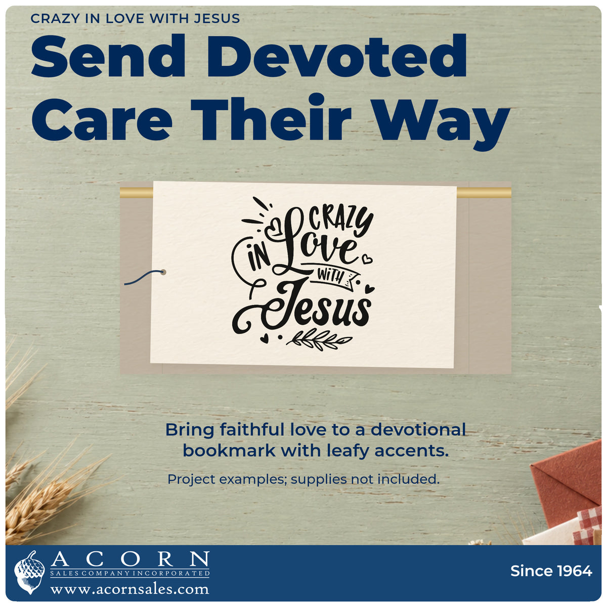 A finished handmade project stamped with the Crazy In Love With Jesus Leaf Accents Pre-Inked Stamp – Slim, ideal for bridal shower tags.