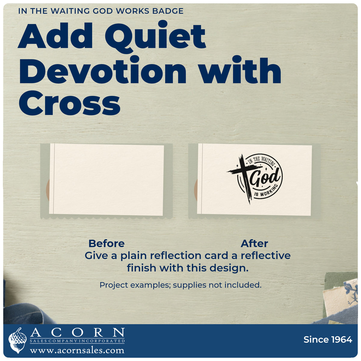 In The Waiting God Works Badge Rubber Stamp – Duo Hand adding the finishing touch to handmade gifts and packaging.