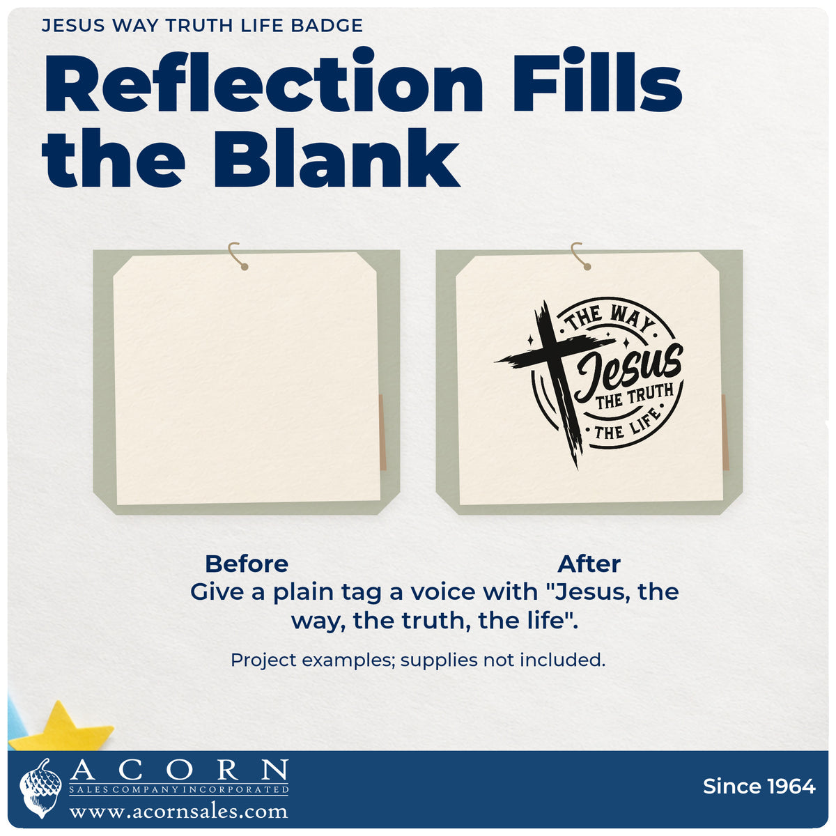 Before and after of a plain item finished with the Jesus, The Way, The Truth, The Life Pre-Inked Stamp – PSI, a quick upgrade for round wax seal cards.
