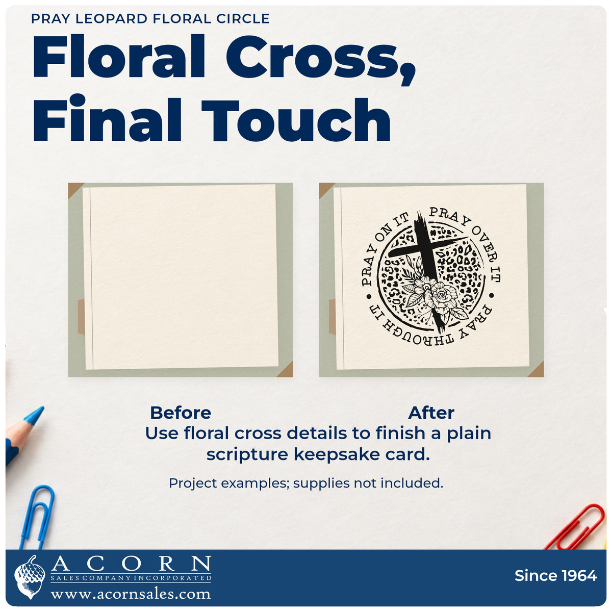 Pray Leopard Floral Circle With Cross Pre-Inked Stamp – Slim adding the finishing touch to handmade gifts and packaging.