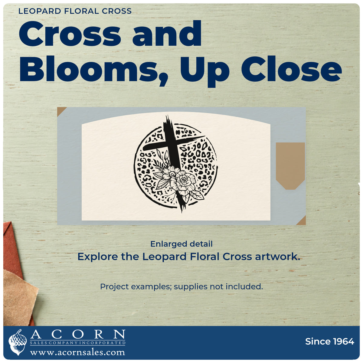 Cross And Flowers Leopard Circle Pre-Inked Stamp – PSI design shown close up for craft and DIY project inspiration.
