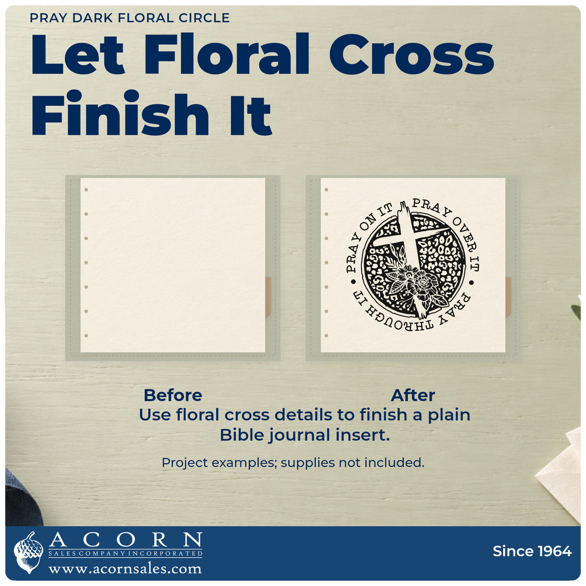 Pray Solid Floral Circle With Cross Wood-Mounted Rubber Stamp adding the finishing touch to handmade gifts and packaging.
