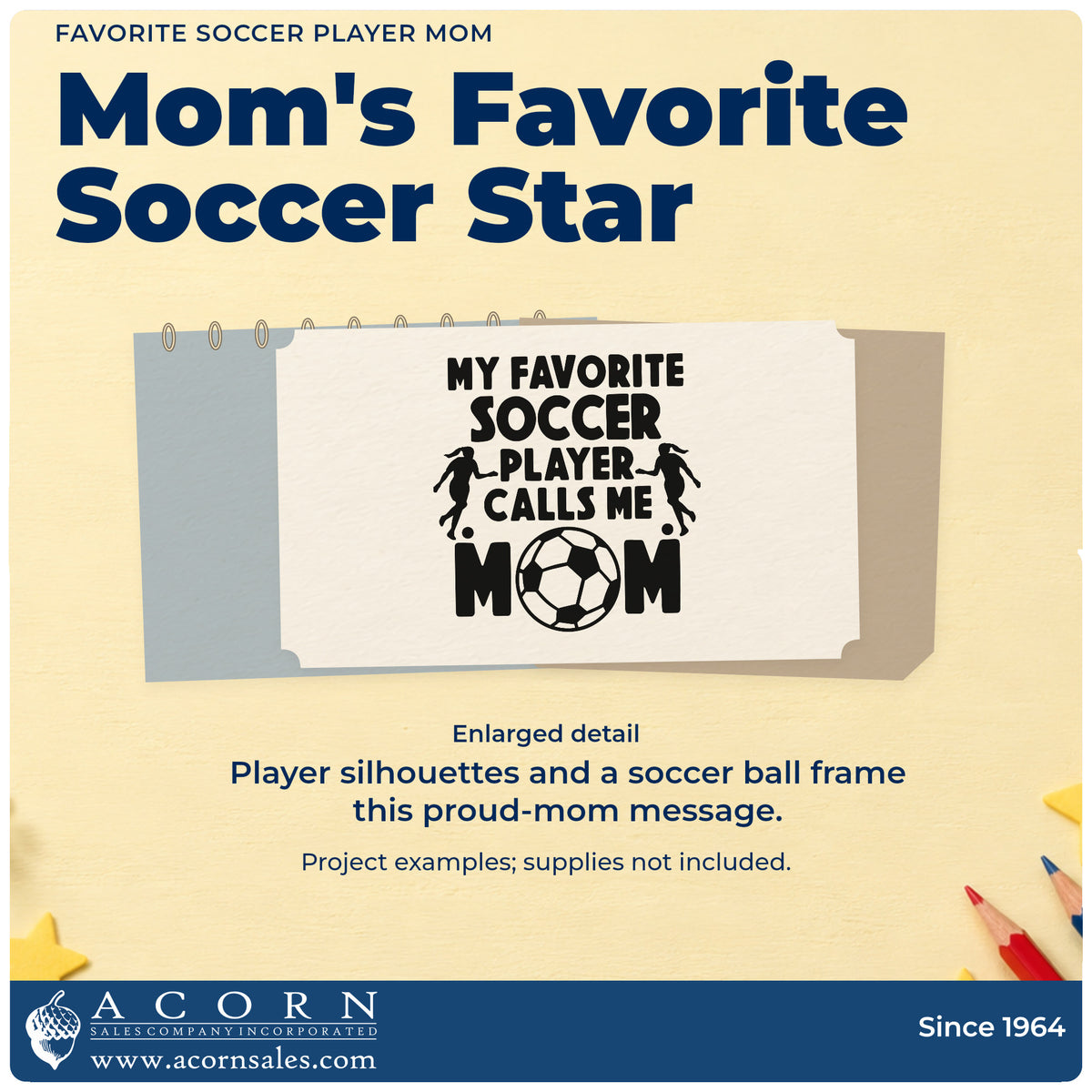 My Favorite Soccer Player Calls Me Mom PSI Pre-Inked Stamp design shown close up for craft and DIY project inspiration.