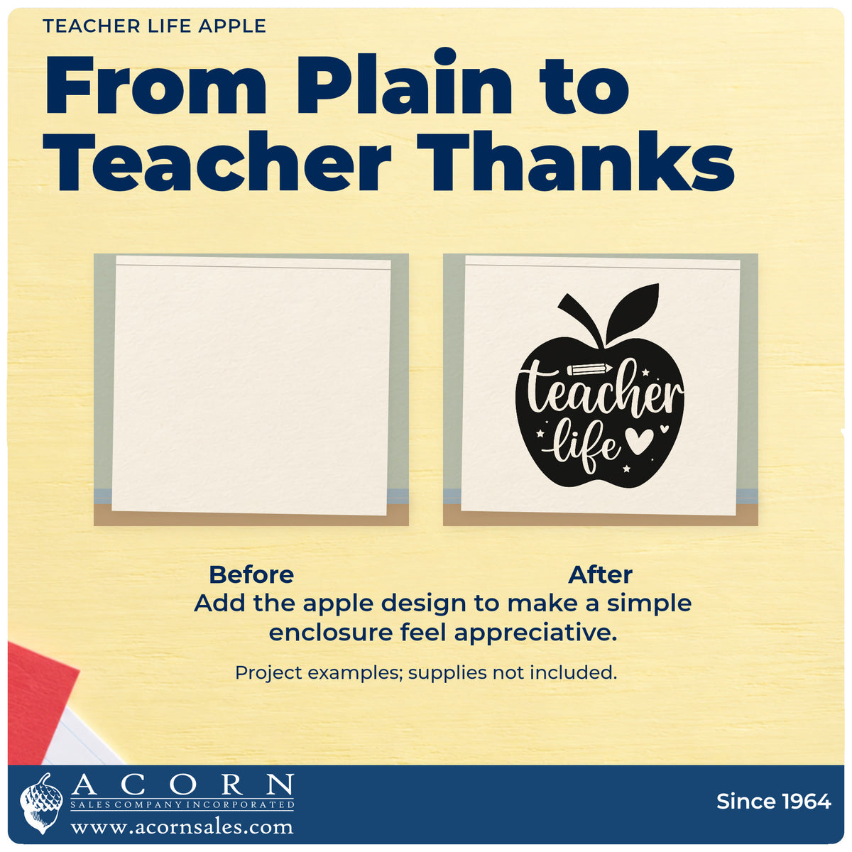 Teacher Life Apple Wood Handle Stamp adding the finishing touch to handmade gifts and packaging.
