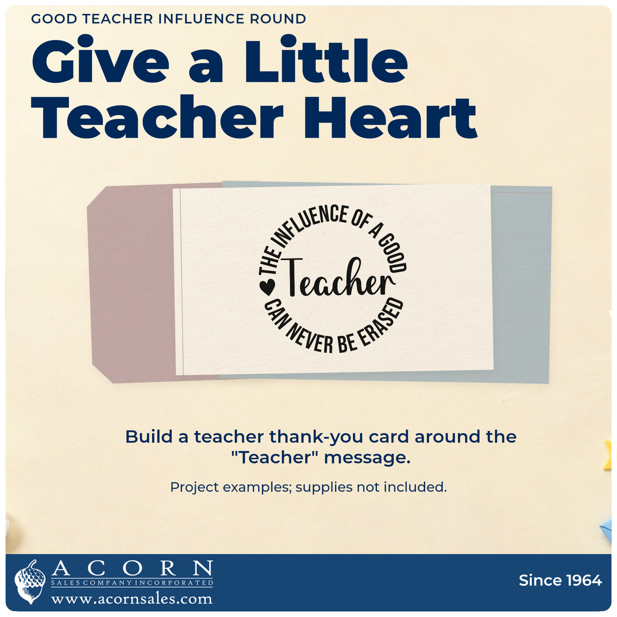 Finished handmade project created with the Good Teacher Influence Round Rubber Stamp – Duo Hand.