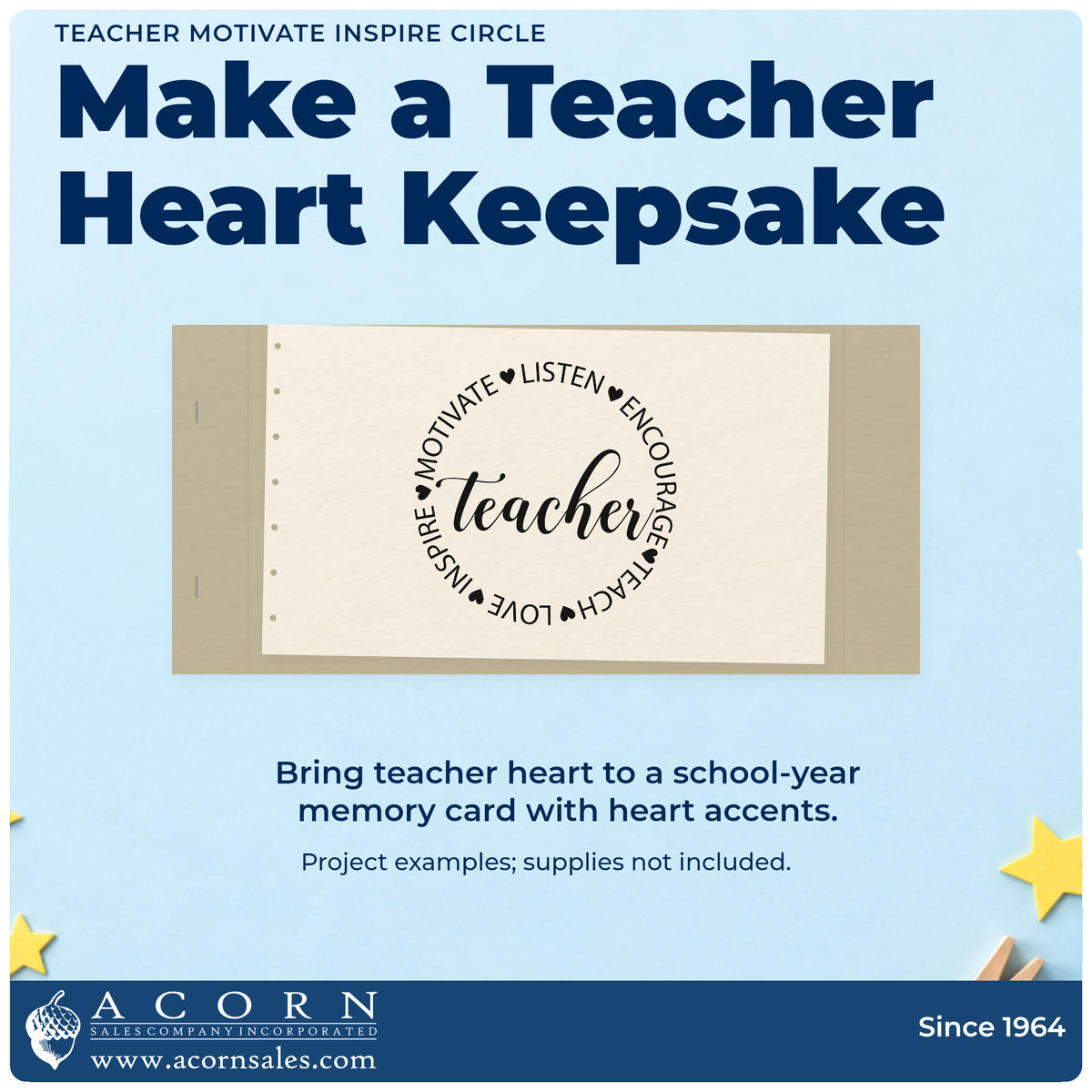 A finished handmade project stamped with the Teacher Motivate Inspire Circle With Hearts Duo Hand Stamp, ideal for group gift tags.