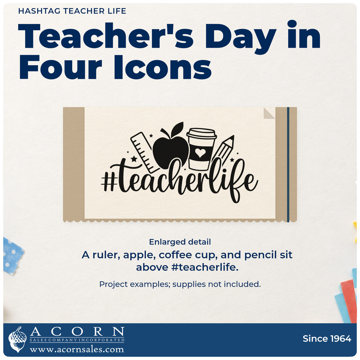 Hashtag Teacher Life Apple Rubber Stamp – Duo Hand design shown close up for craft and DIY project inspiration.