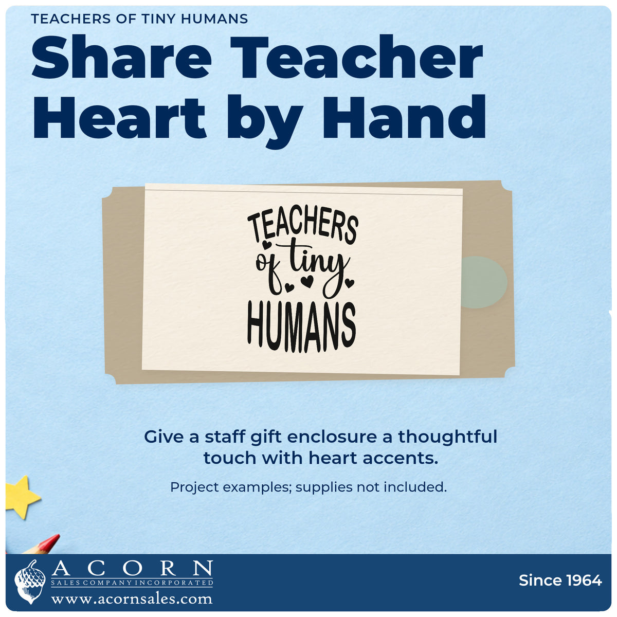 A finished handmade project stamped with the Wood Handle Teachers Of Tiny Humans With Hearts Rubber Stamp, ideal for graduation cap tags.
