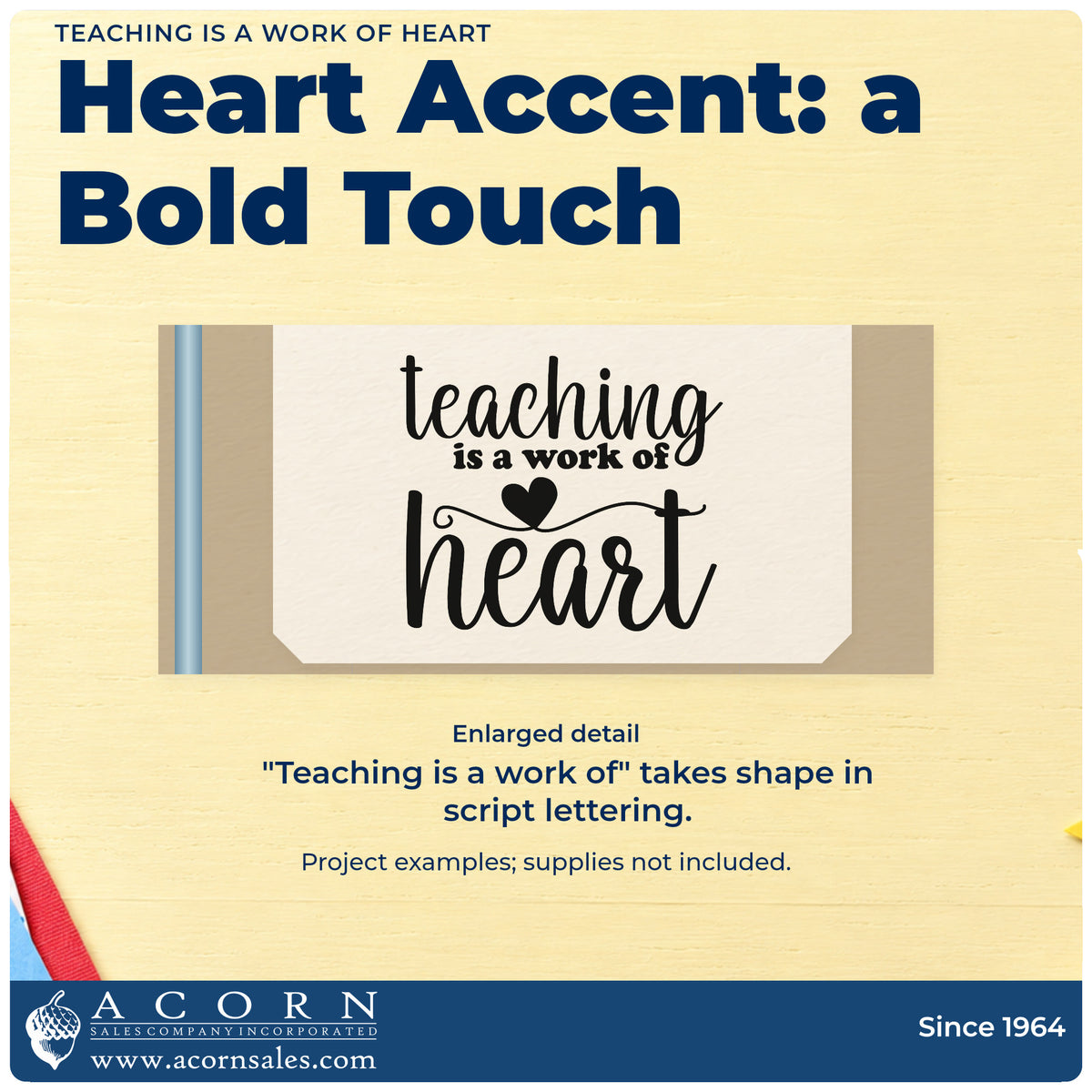 Teaching Heart Word Art Wood Handle Stamp design shown close up for craft and DIY project inspiration.