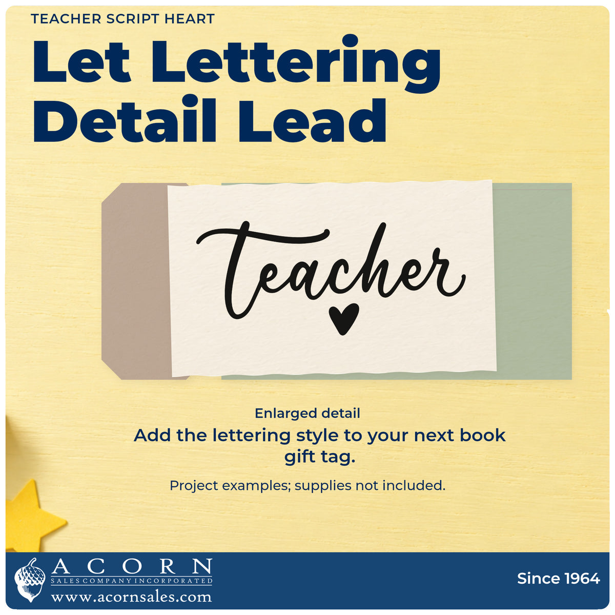 Enlarged detail of the Teacher Script Heart PSI Pre-Inked Stamp imprint. Simple flowing "Teacher" lettering appears above a small solid heart.