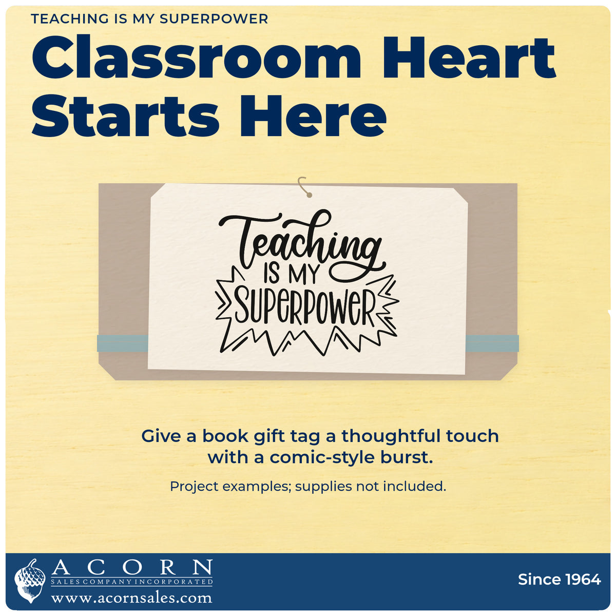 A finished handmade project stamped with the Teaching Is My Superpower Pre-Inked Stamp – Slim, ideal for career day tags.