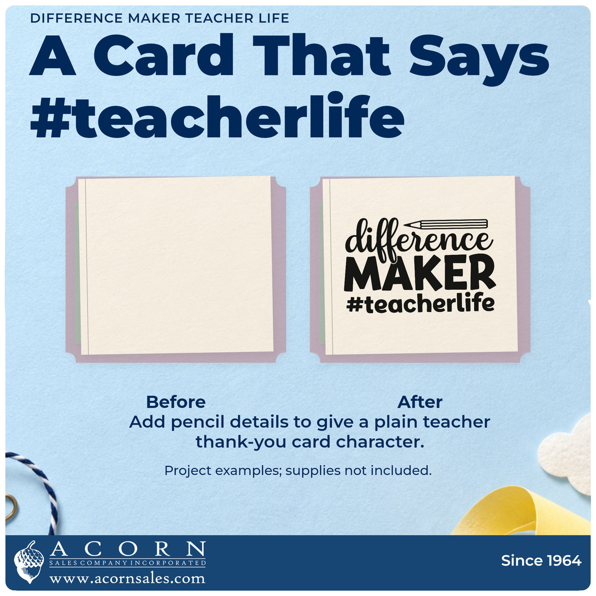 Before and after of a plain item finished with the Difference Maker Teacher Life Pencil Stamp – Premium Vintage Pro Wooden, a quick upgrade for break fridge labels.