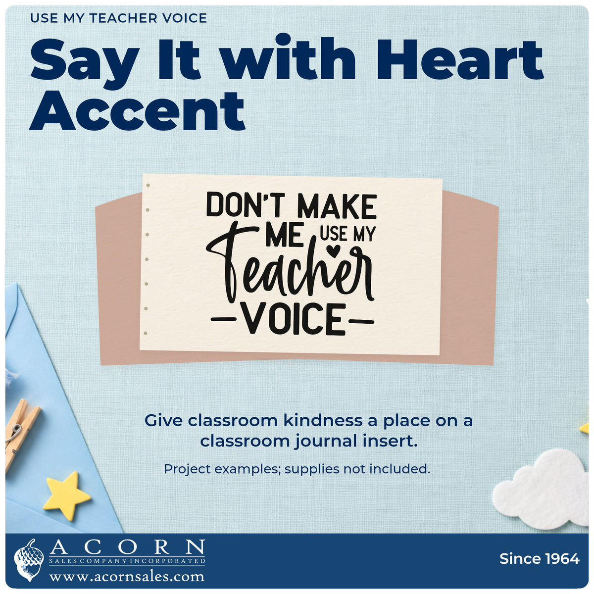 A finished handmade project stamped with the Don't Make Me Use My Teacher Voice Premium Wood-Mounted Stamp – Vintage Pro, ideal for classroom rule tags.
