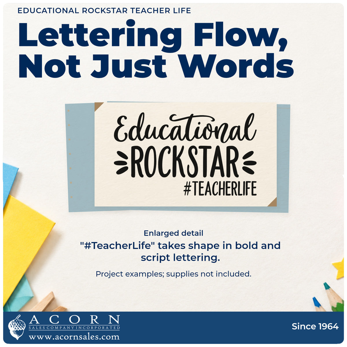 Enlarged detail of the Educational Rockstar Teacher Life Pre-Inked Stamp – PSI imprint. Script “Educational” sits above bold “Rockstar,” side accents, and “#TeacherLife.”