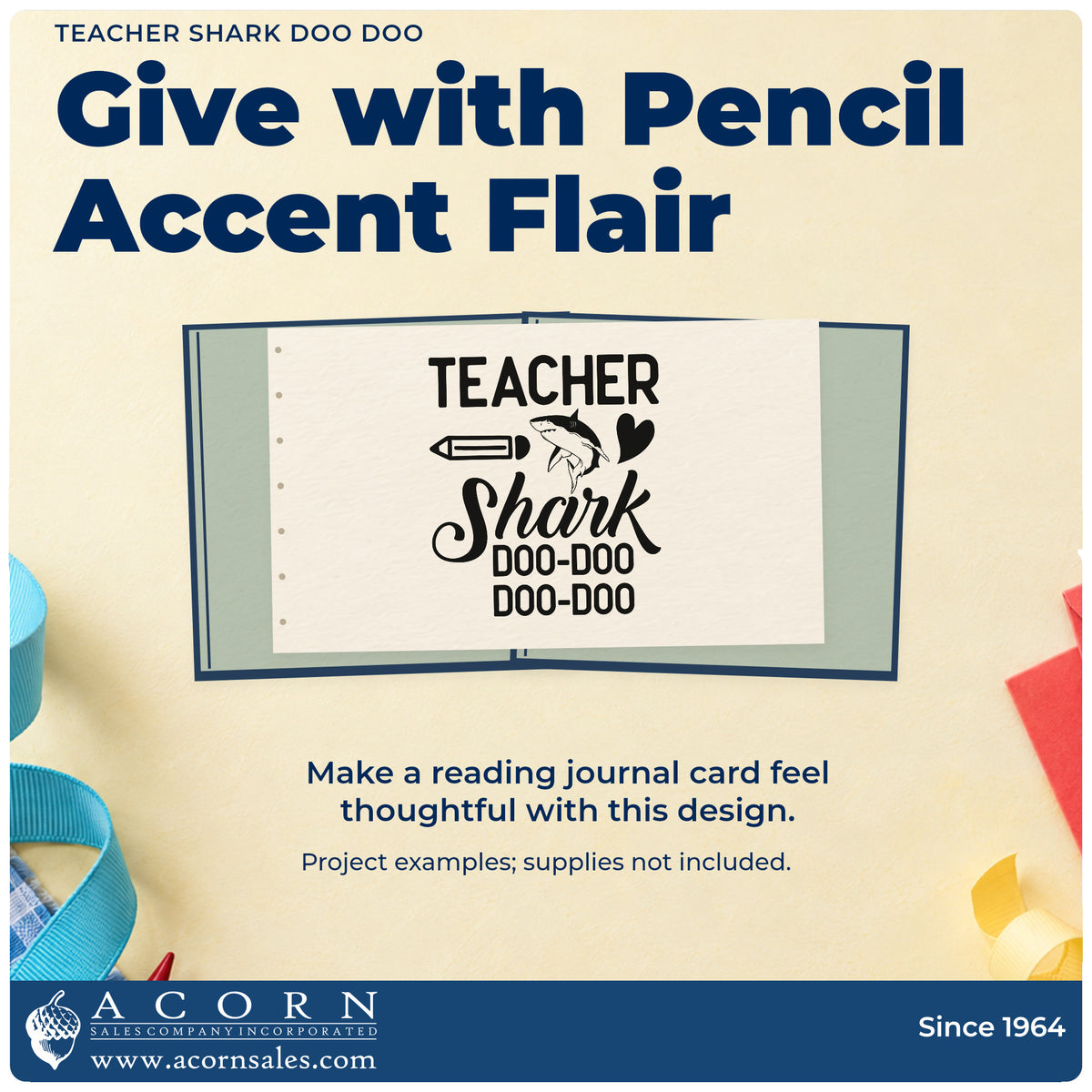 A finished handmade project stamped with the Teacher Shark Doo-Doo Doo-Doo Pencil Pre-Inked Stamp – Slim, ideal for sing along tags.