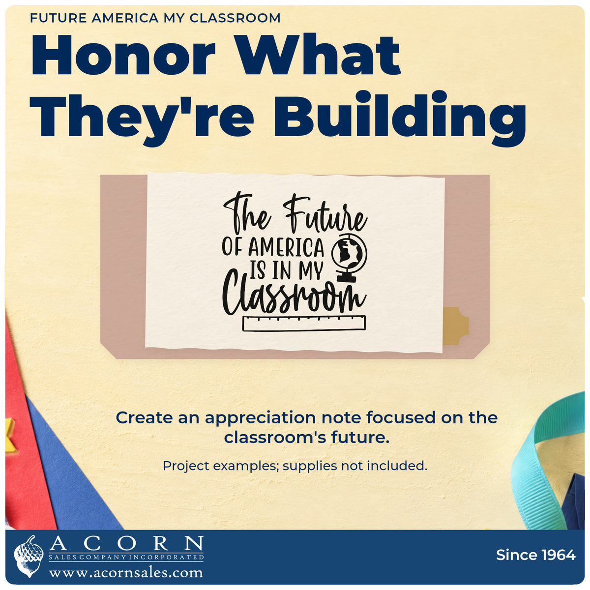 A finished handmade project stamped with the The Future Of America Is In My Classroom Stamp – Wood Handle, ideal for ruler cards.