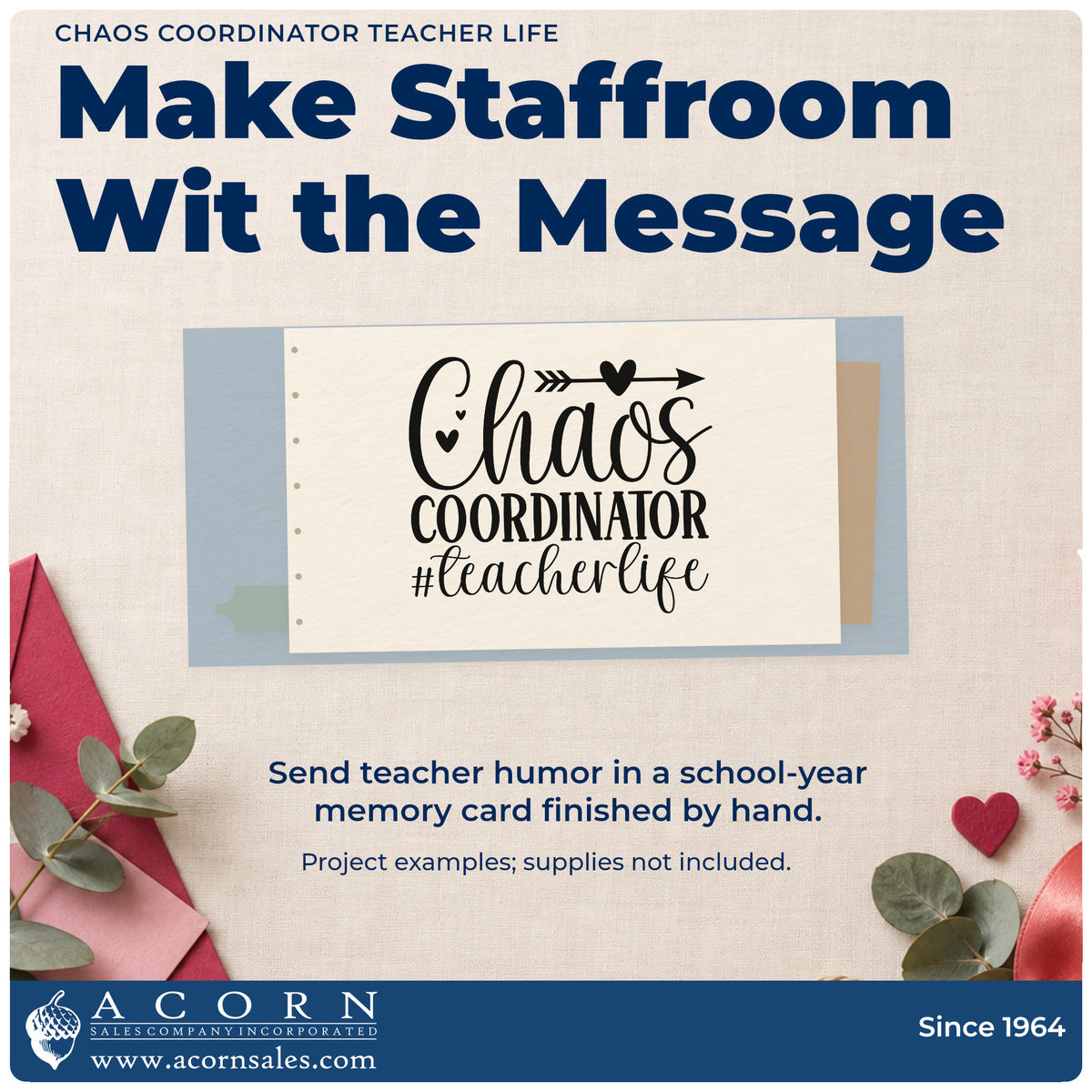 A finished handmade project stamped with the Chaos Coordinator Teacher Life Rubber Stamp – Duo Hand, ideal for cover rota tags.