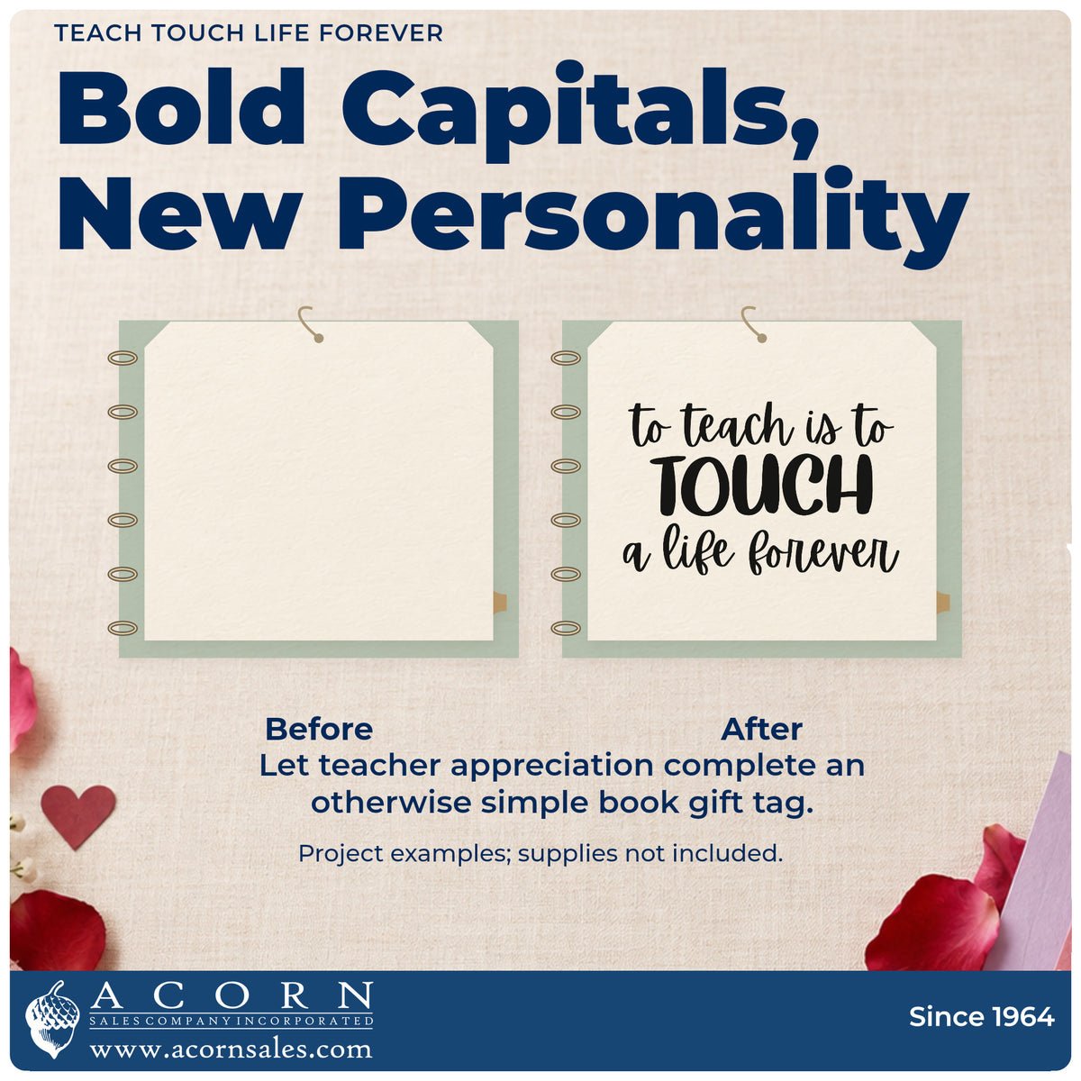 Before and after of a plain item finished with the Teach Touch Life Forever Block Lettering Hand Stamp – Duo, a quick upgrade for trust deed seals.
