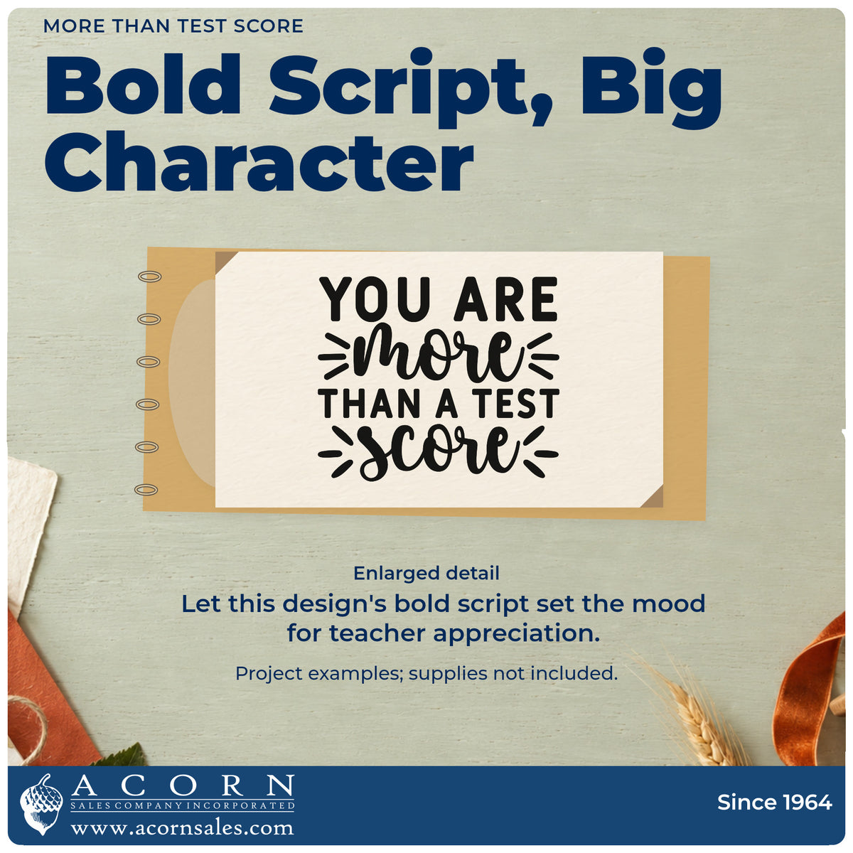 Enlarged detail of the You Are More Than A Test Score Compact Pre-Inked Stamp – Slim imprint. “You Are More Than a Test Score” mixes bold capitals, script, and accent rays.