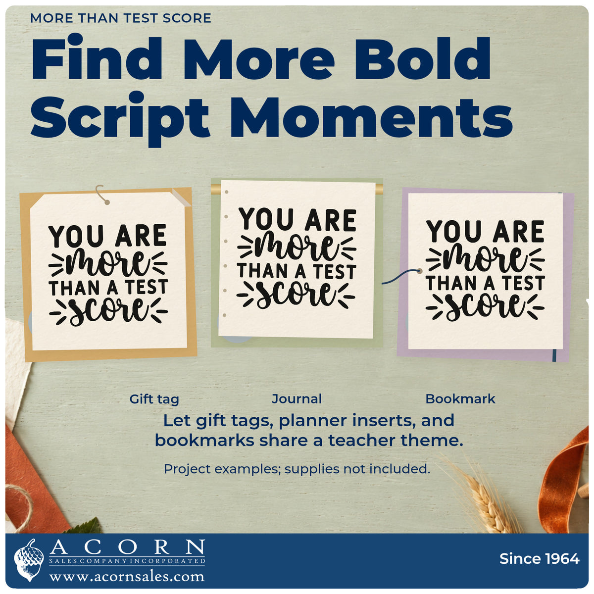 Three project examples made with the You Are More Than A Test Score Rubber Stamp – Duo Hand, including water cup labels.