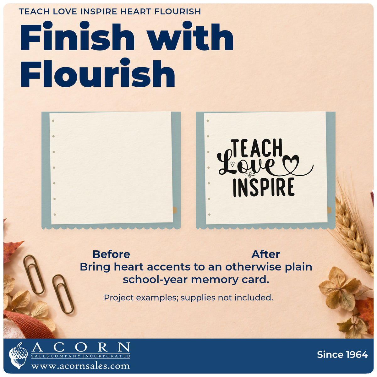 Before and after of a plain item finished with the Teach Love Inspire Heart Flourish Premium Wooden Stamp – Vintage Pro, a quick upgrade for envelope wax seals.