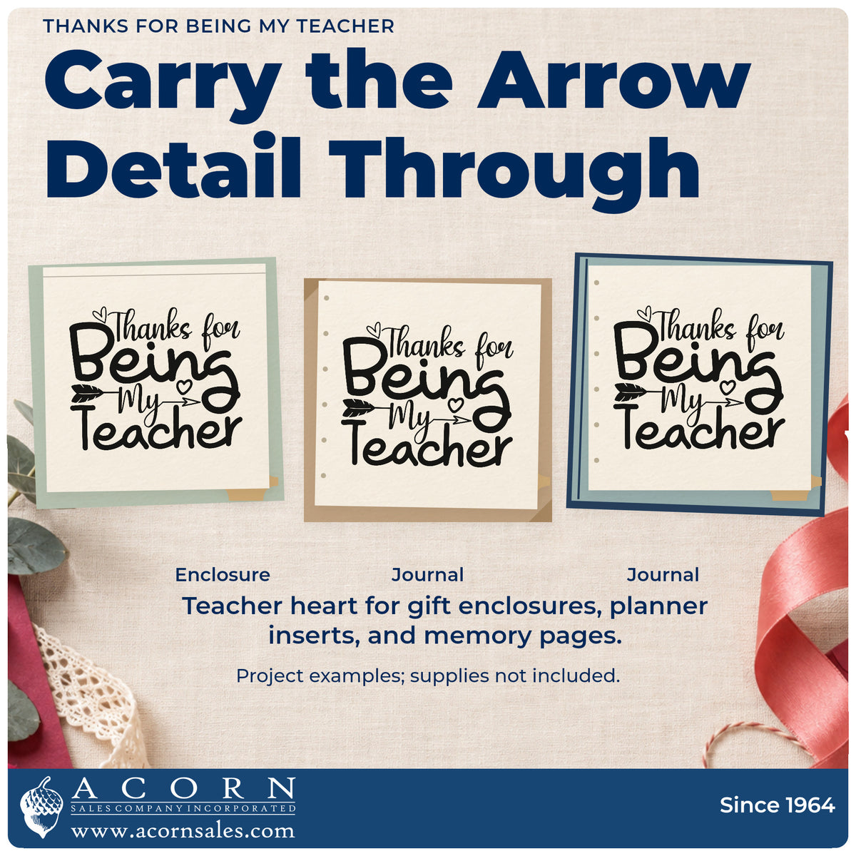 Three project examples made with the Premium Wooden Thanks For Being My Teacher With Hearts Stamp – Vintage Pro, including post box labels.