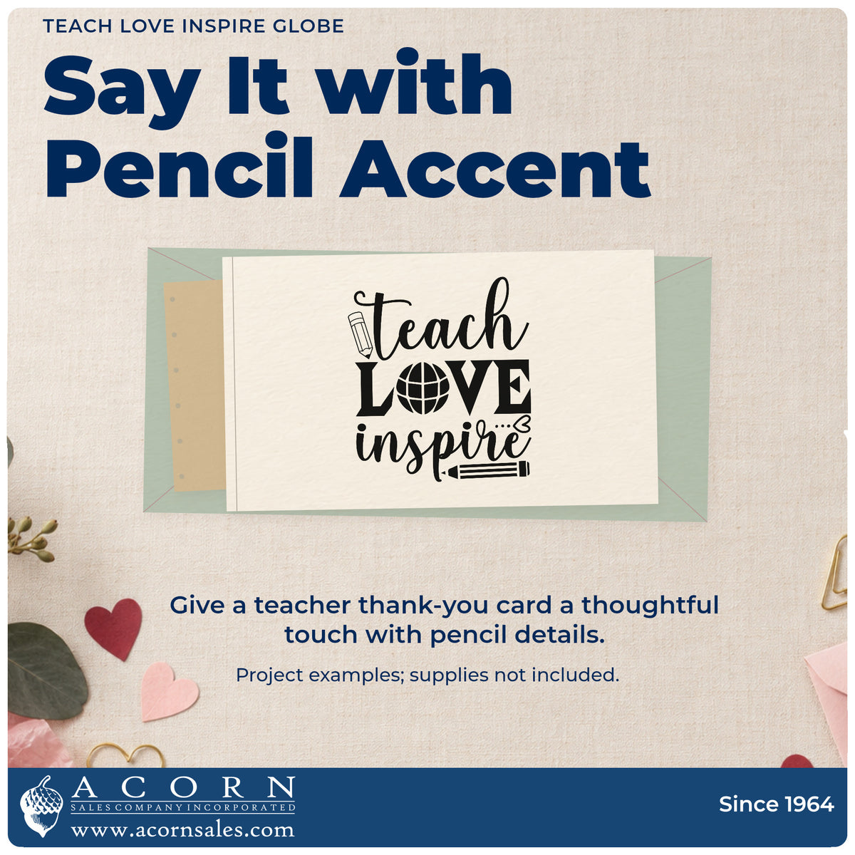 A finished handmade project stamped with the Premium Wooden Teach Love Inspire Globe Pencil Stamp – Vintage Pro, ideal for sabbatical tags.
